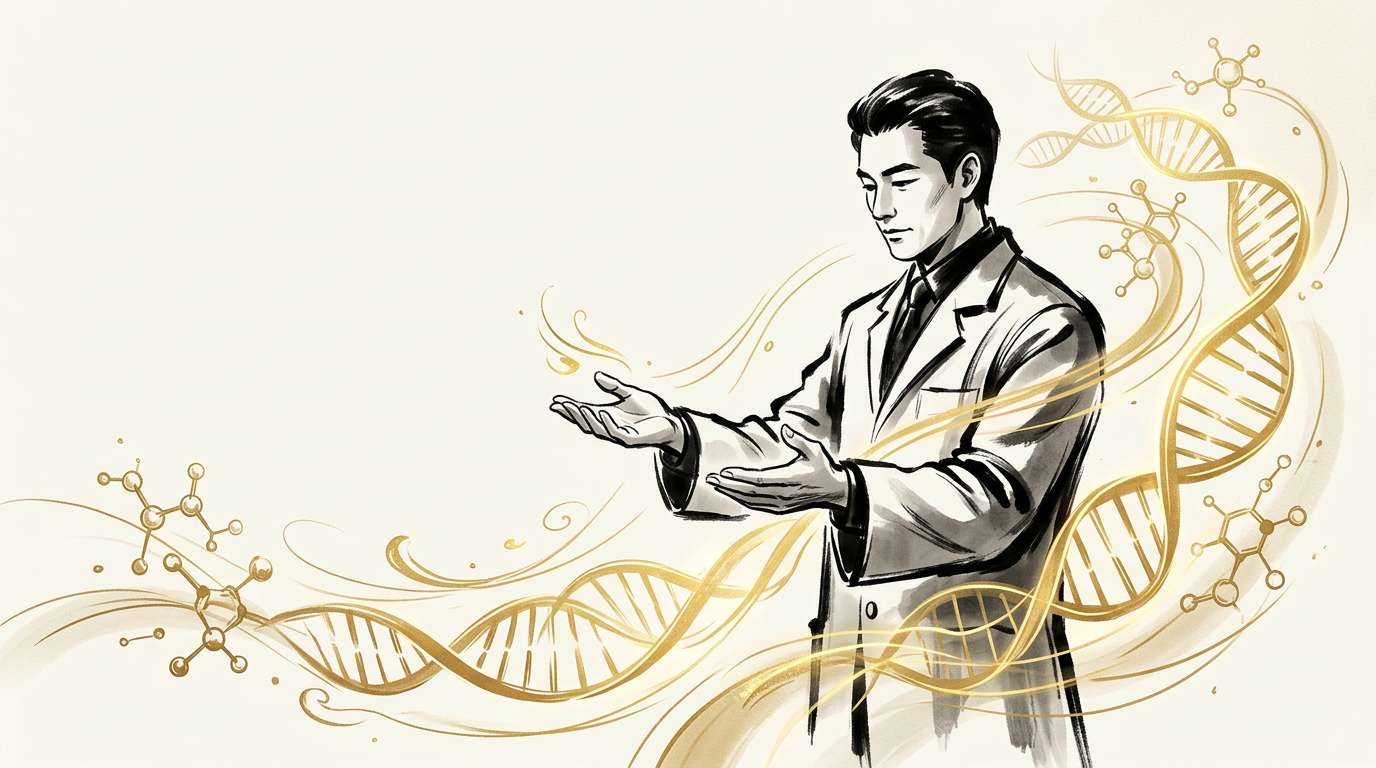 Scientist in modern research laboratory examining NAD+ and NMN molecular data