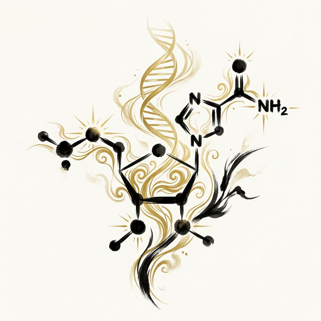 NMN nicotinamide mononucleotide molecule illustration with DNA helix and cellular structures